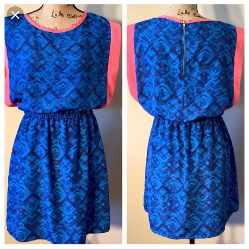Charming Charlie S Blue/Coral vintage style dress